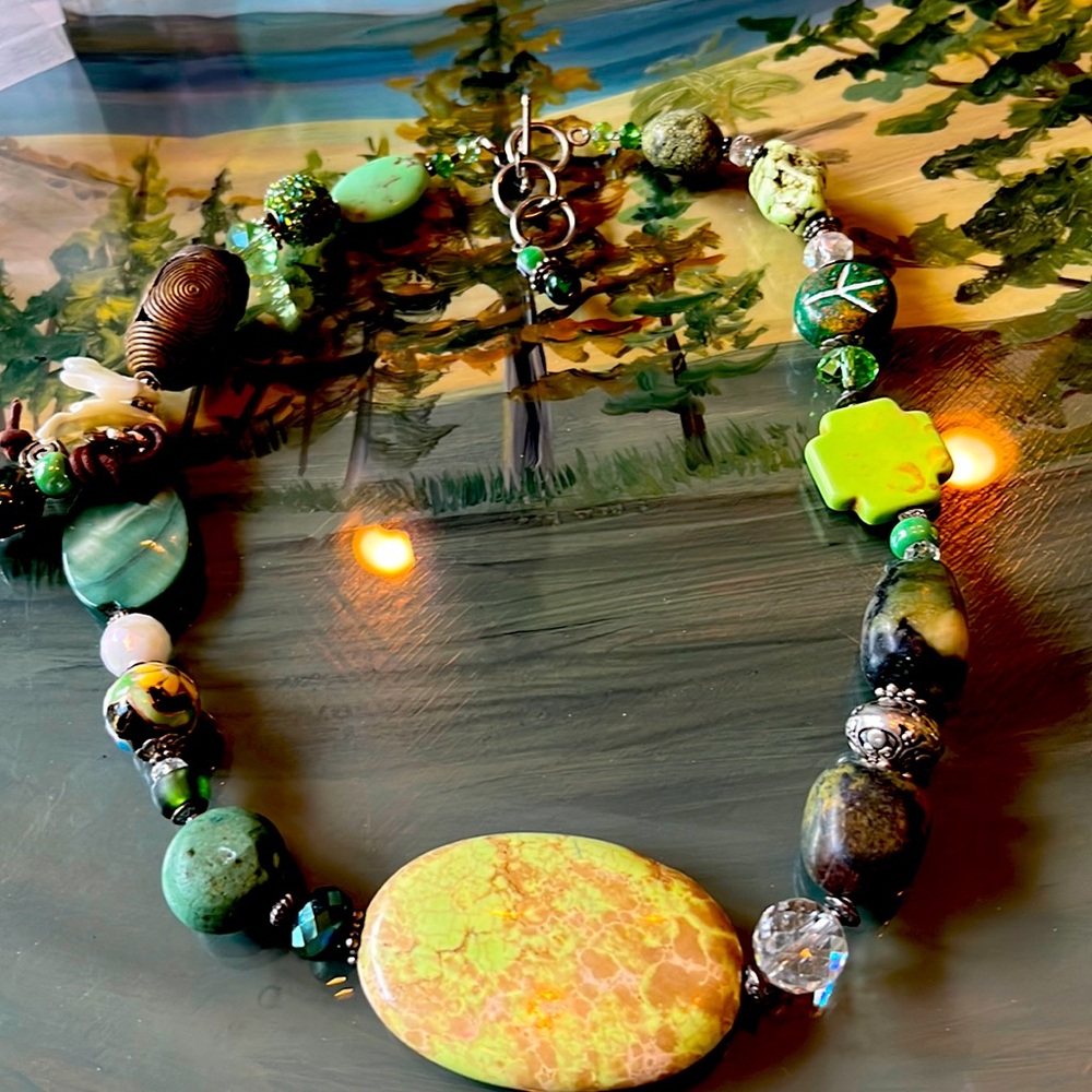 Handmade gemstone necklace.